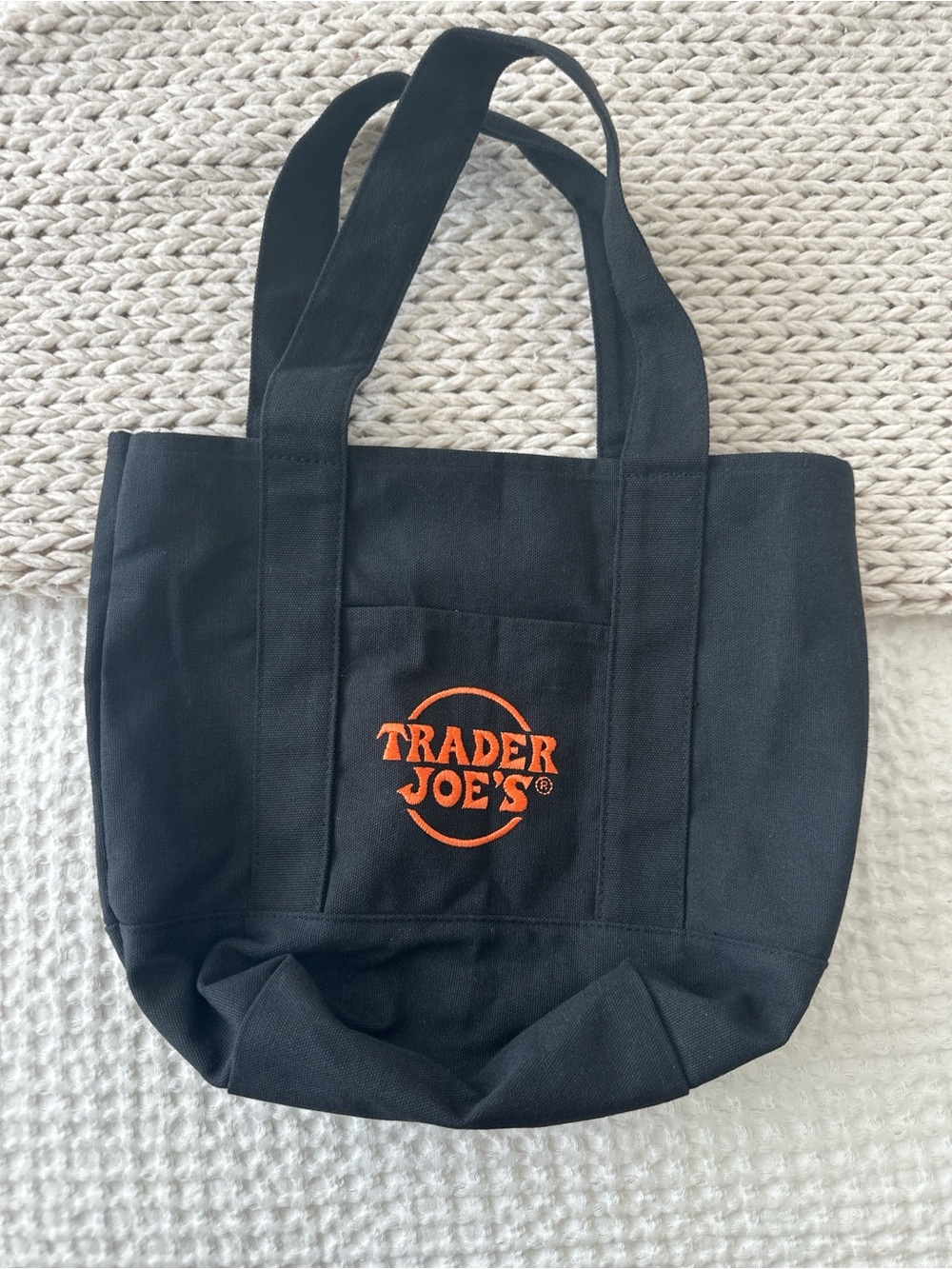 Trader Joe's mini Black Canvas Tote with Orange Logo